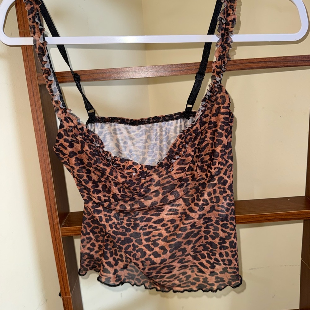 SHEIN Brown Leopard Print Ruffle Cami Top